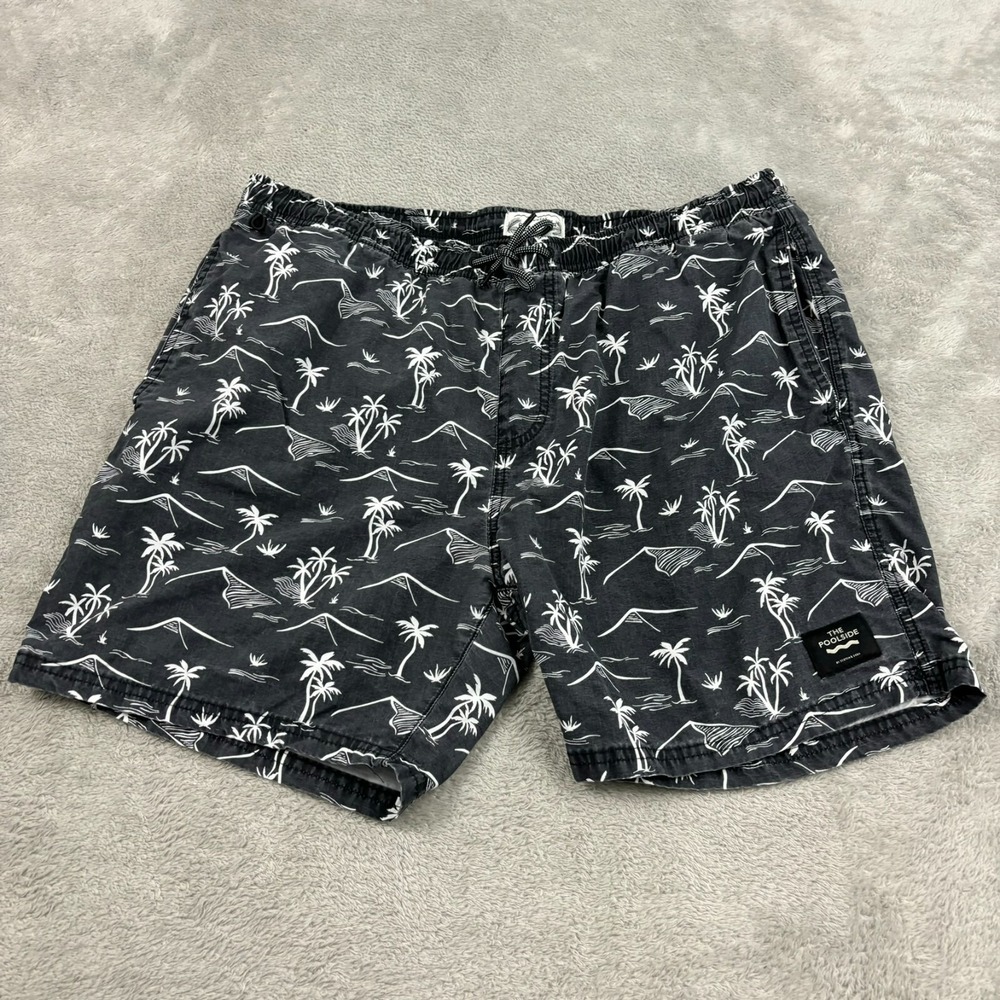 Scotch & Soda Swim Trunk Shorts Mens XXL Black Palm Tree Pockets Lined 6" Inseam